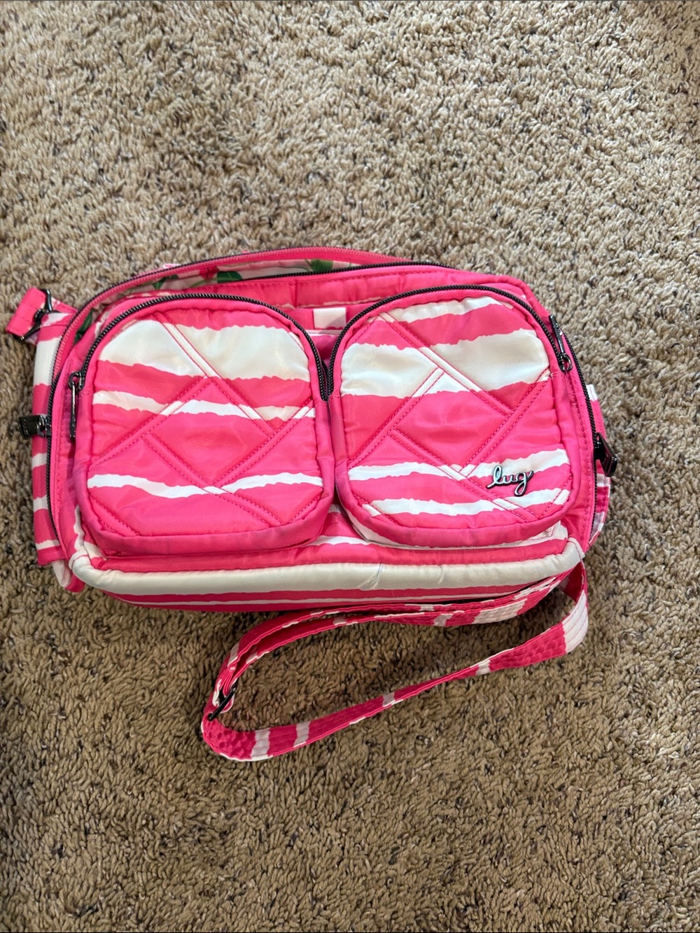 lug Hot Pink and White Quilted Crossbody Bag
